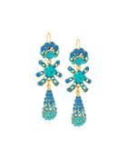 Golden Pave Crystal Triple-drop Earrings, Blue