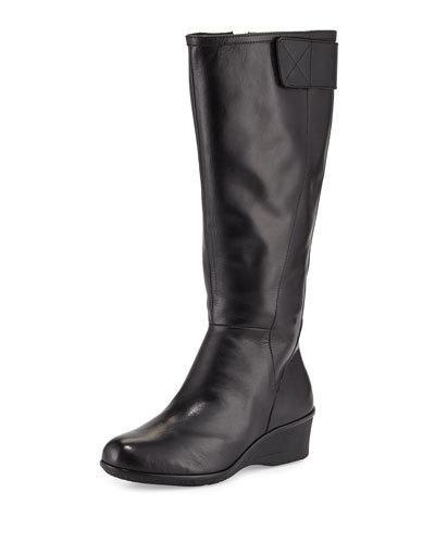 Aiden Leather Demi-wedge Knee Boot, Black