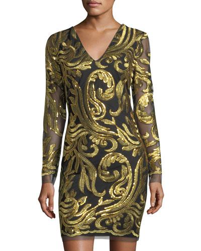 Long-sleeve Metallic-embroidered