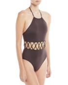 Barbara High Halter Lattice Cutout One-piece