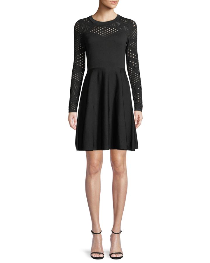 Pointelle Fracture Cutout Flare Dress