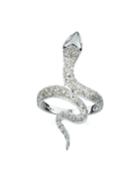 14k White Gold Diamond Pave Snake Ring,