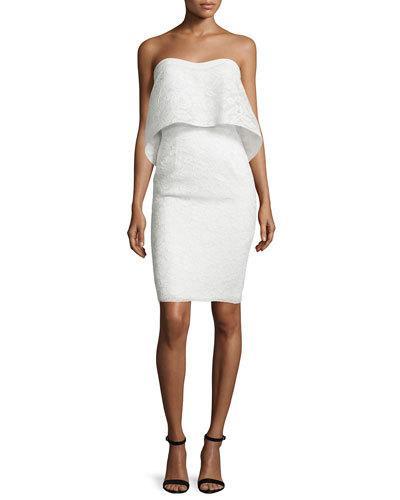 Strapless Lace Popover Midi Cocktail Dress