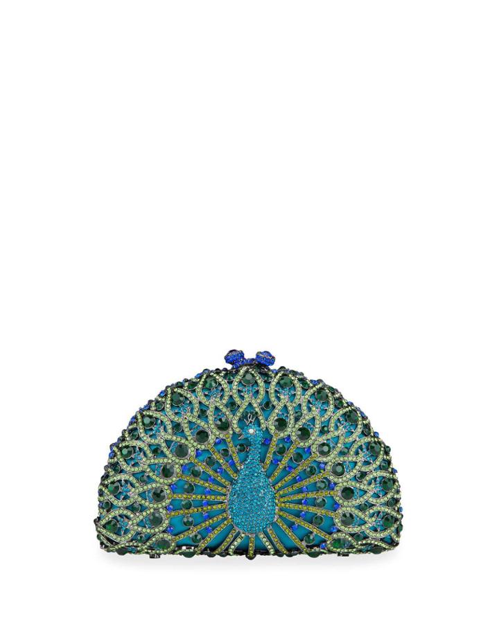 Crystal-beaded Peacock Clutch Bag