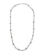 14k White Gold Long Black Spinel & Pearl Necklace,