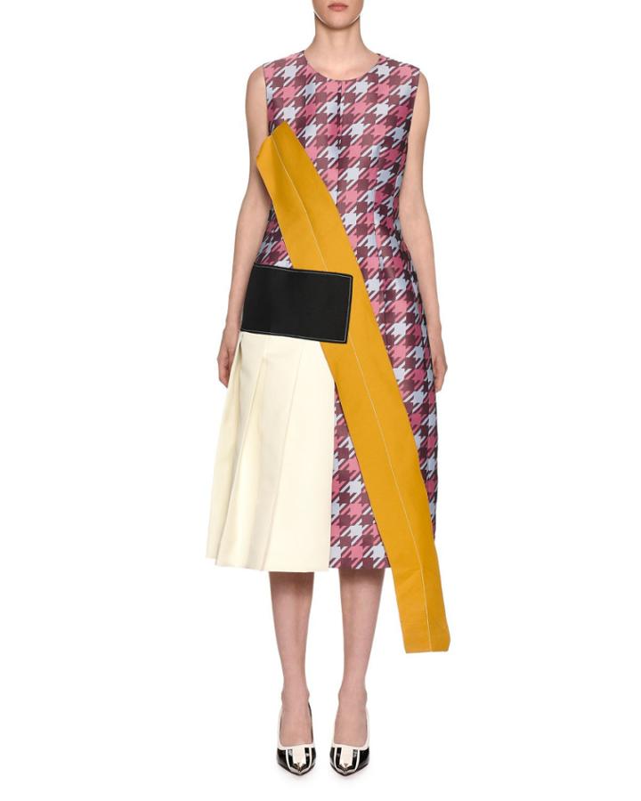 Sleeveless Macro Houndstooth Multi-fabric
