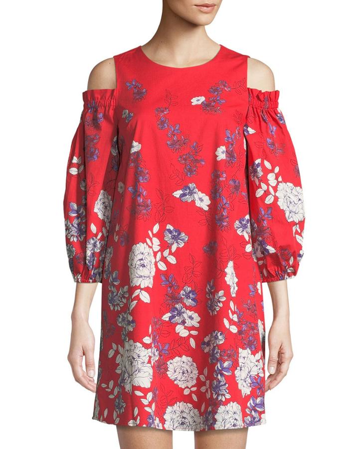 Cold-shoulder Floral Poplin