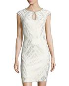 Jewel-embellished Sheath Dress, White/gold