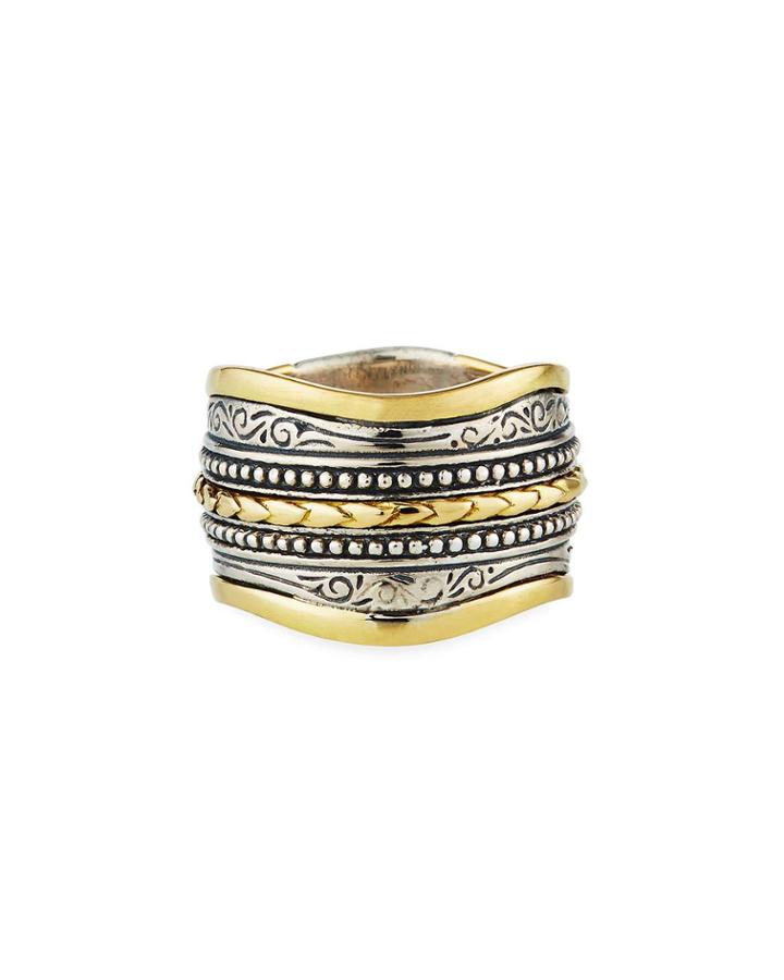 Carved Sterling Silver & 18k Gold Ring,