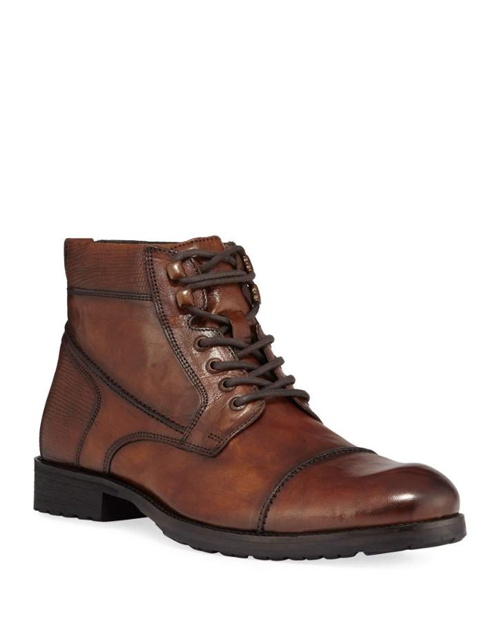Men's Leather Lace-up Cap-toe Boots