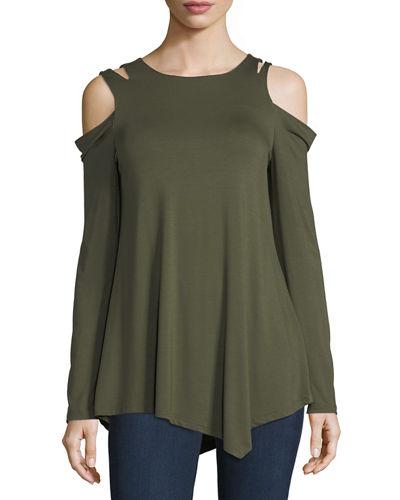Shoulder-cutout Asymmetric-hem Tee