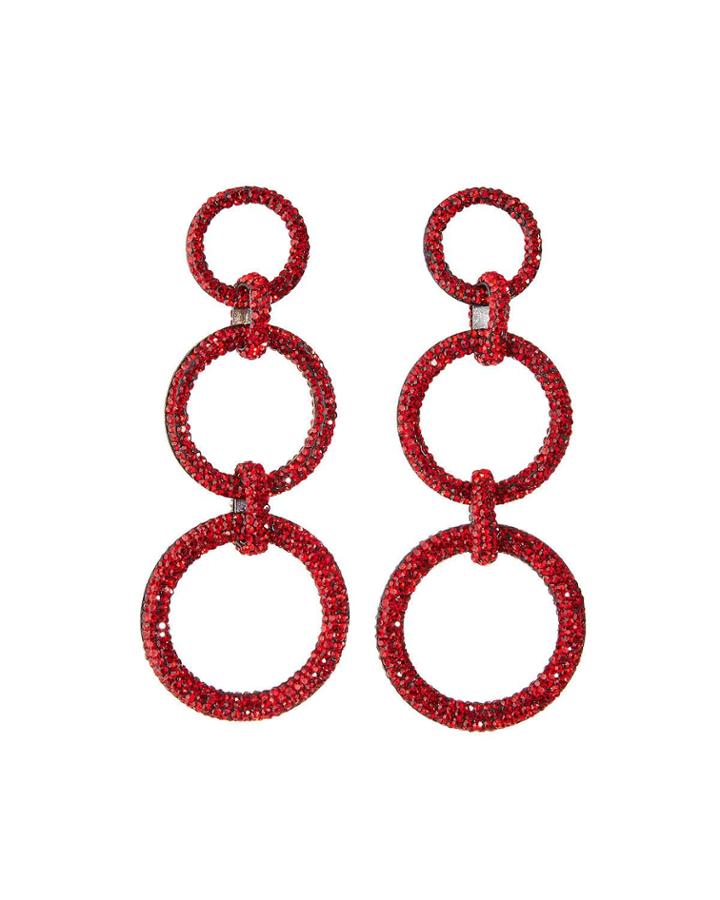 Triple Hoops Earrings, Red