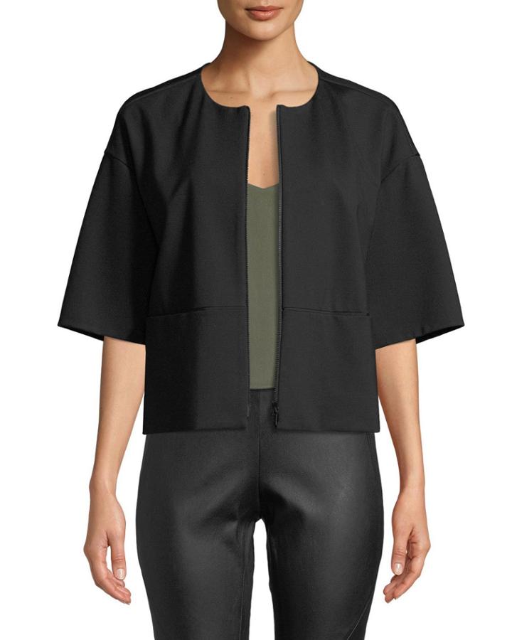 Cropped Half-sleeve Zip-front Jacket