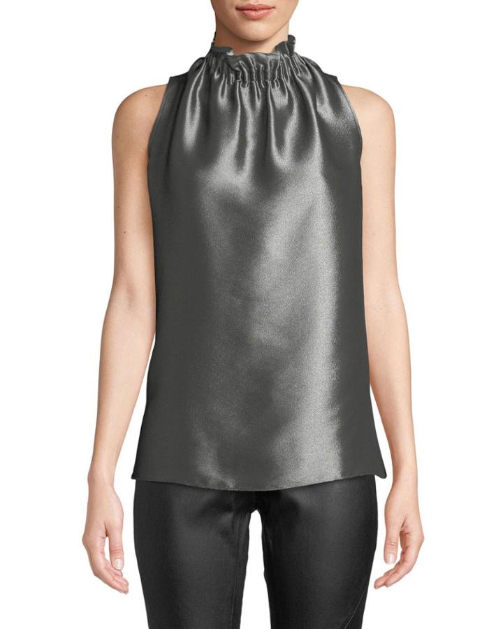Percy Sleeveless Metallic Mock-neck Blouse