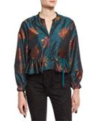 Floral Godet-edge Peplum Jacket, Teal