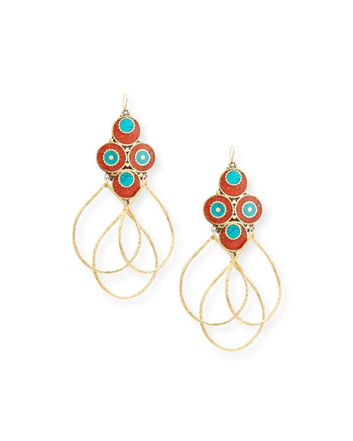 Turquoise & Coral Triple Hoop Earrings