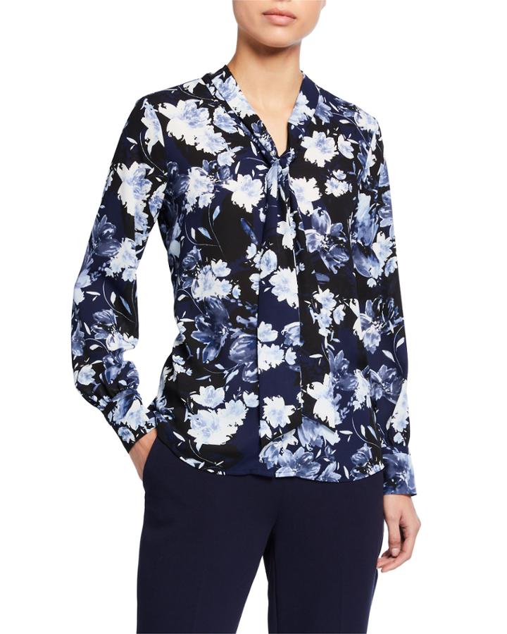 Printed Neck-tie Blouse