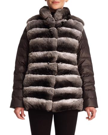 Two-piece Chinchilla Fur Reversible Vest With Down Jacket