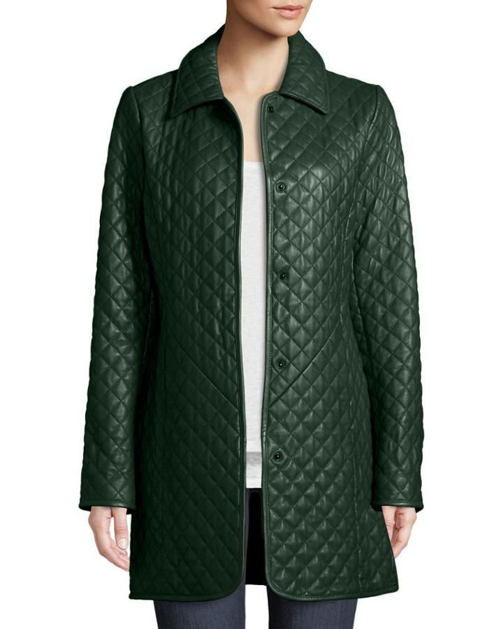 Plus Size Quilted Lamb Leather Trench Coat