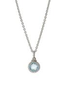 Round Pave White Sapphire & Blue Topaz Pendant Necklace