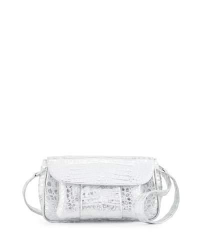 Crocodile Pleated Flap-top Shoulder Bag,