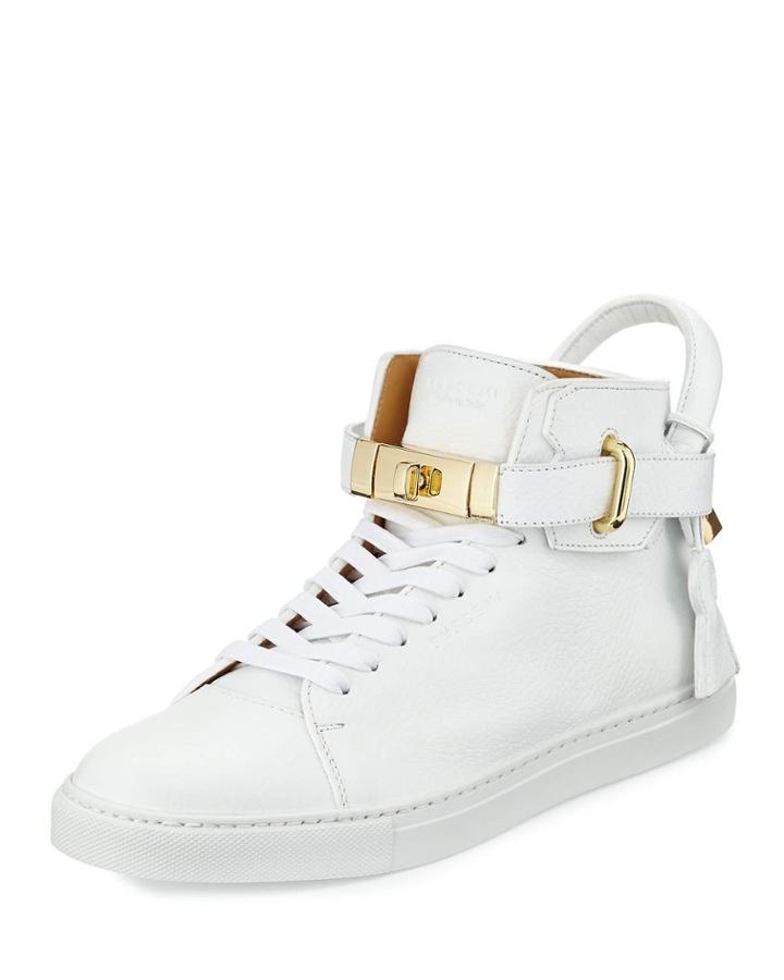 Men's 100mm Golden-padlock Sneakers, White