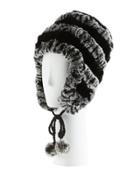 Fur-striped Knit Trapper Hat, Black/snowtop