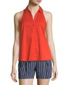 Sleeveless Button-front Poplin Top