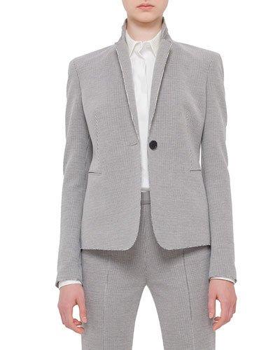 One-button Houndstooth Jacket, Black/cream