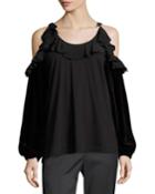Tosca Cold-shoulder Top W/ Ruffled Trim