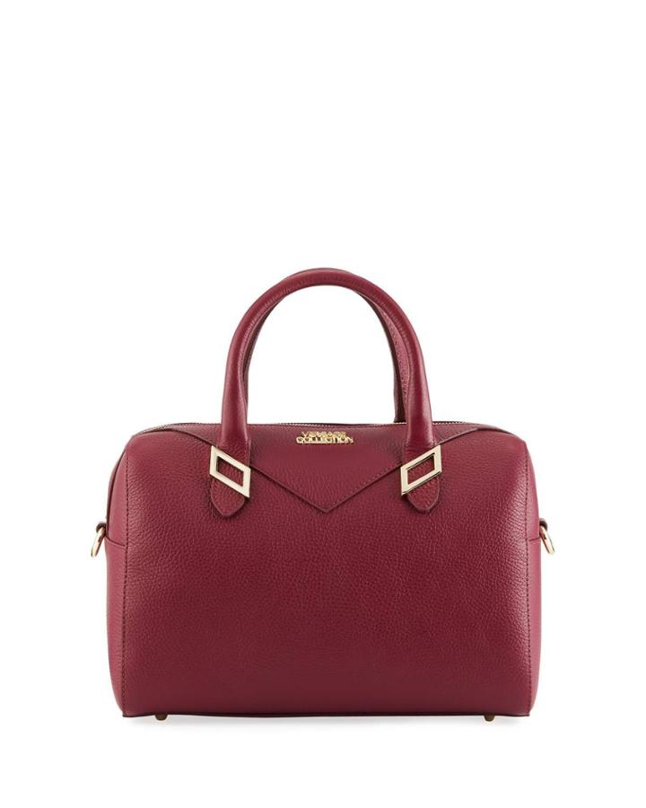 Pebbled Leather Satchel Bag, Wine