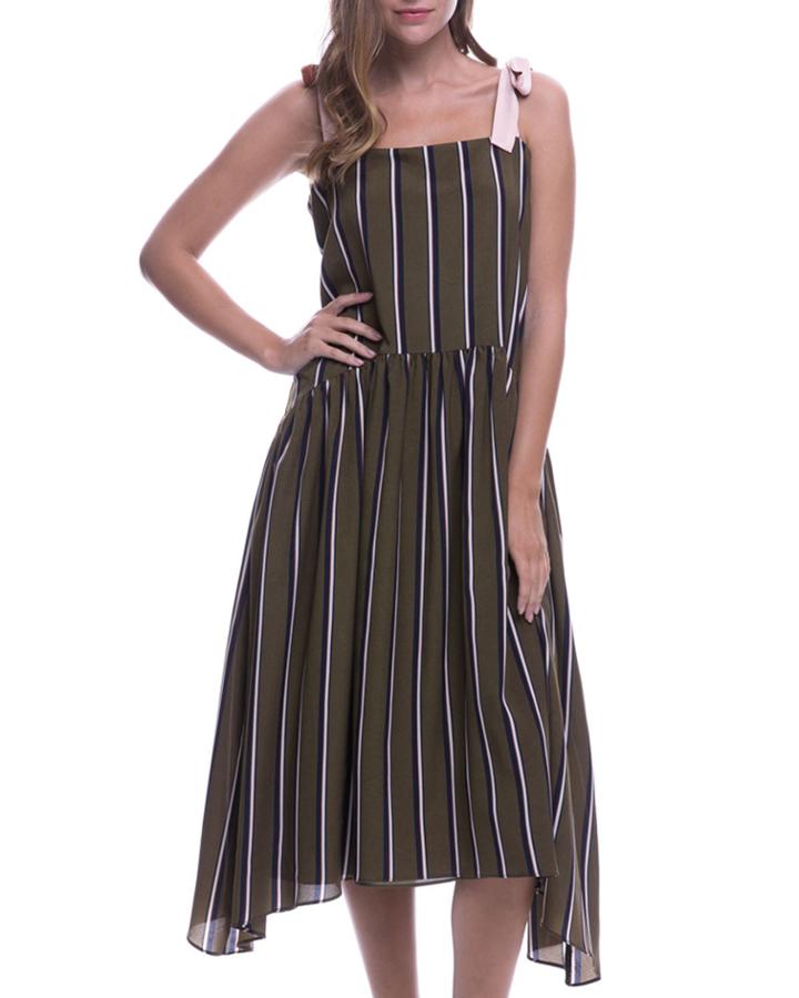 Shadow-stripe Tie-strap Dress