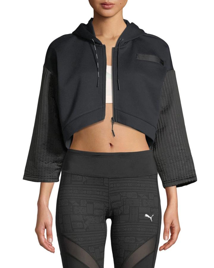 Cropped Quilted Fz Hoodie Jacket