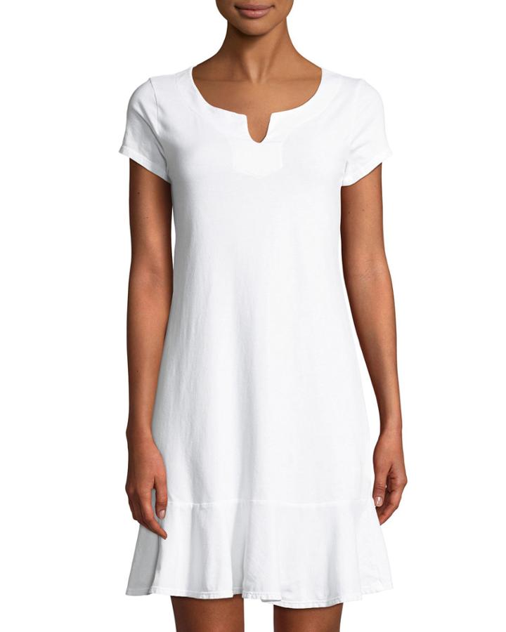 Split-neck Flounce T-shirt Dress