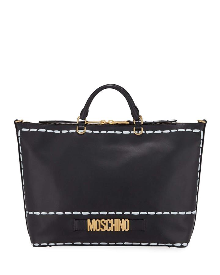 Printed Stitch Leather Tote Bag