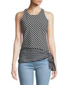 Striped Knit Sleeveless Blouse With Tie Hem