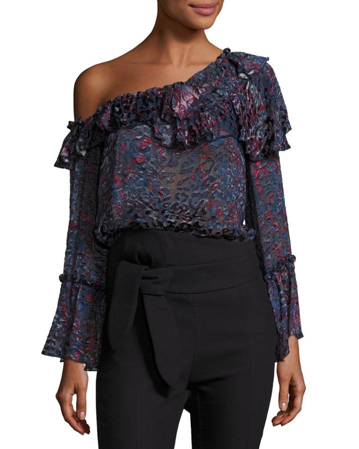 Barrowl One-shoulder Ruffled Blouse, Blue