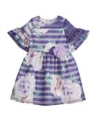 Bell-sleeve Shadow-stripe Dress, Sizes Premie-24