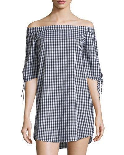 Gingham Off-the-shoulder Tunic Dress