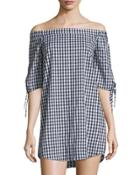 Gingham Off-the-shoulder Tunic Dress