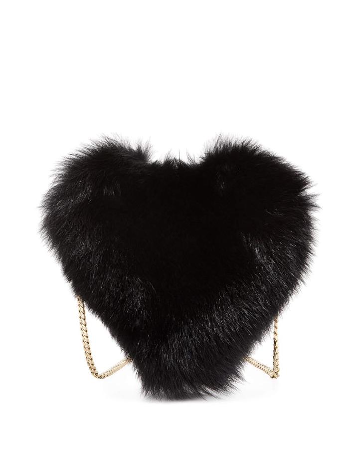 Fur Heart-shaped Shoulder Bag, Black