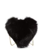 Fur Heart-shaped Shoulder Bag, Black