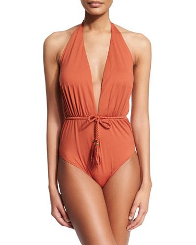 Phoenix Plunge-neck Halter One-piece