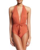 Phoenix Plunge-neck Halter One-piece