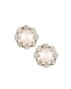 14k Floral Pearl & Diamond Stud Earrings,