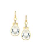 Large Pear Quartz Fleur Dangle & Drop Earrings W/ Diamonds