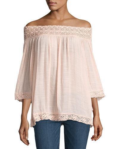 Lace-trim Peasant Blouse, Blush