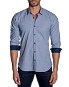 Men's Modern-fit Pindot Long-sleeve Shirt With Contrast Cuffs