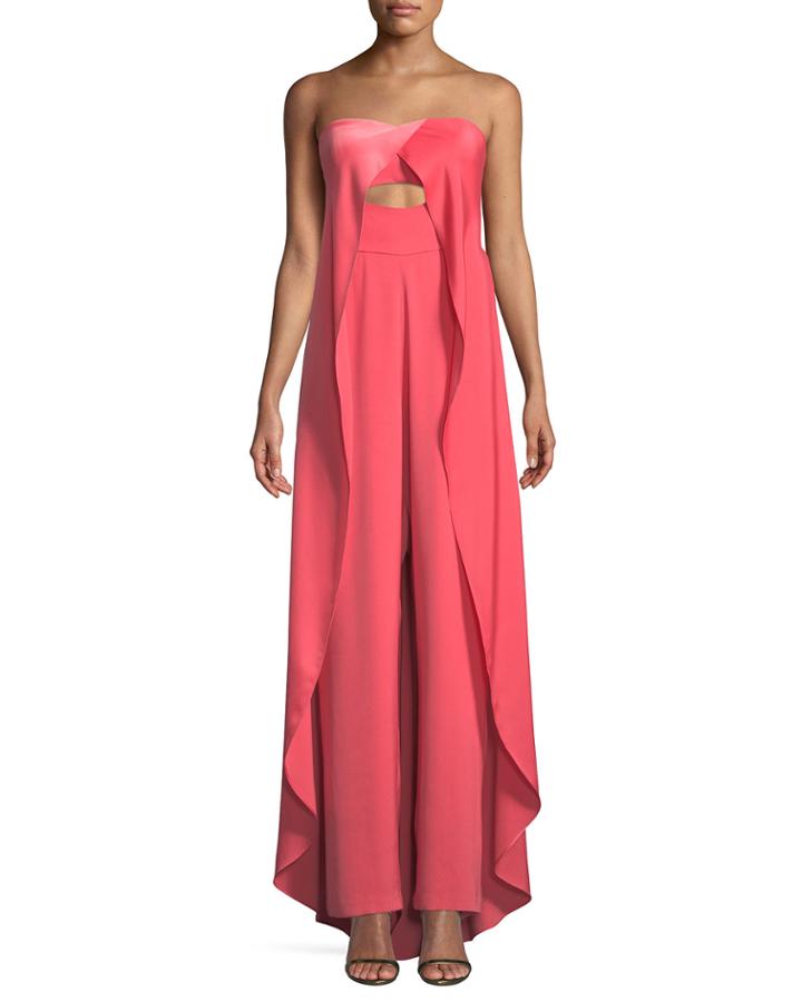 Crepe & Charmeuse Flowy Strapless Jumpsuit