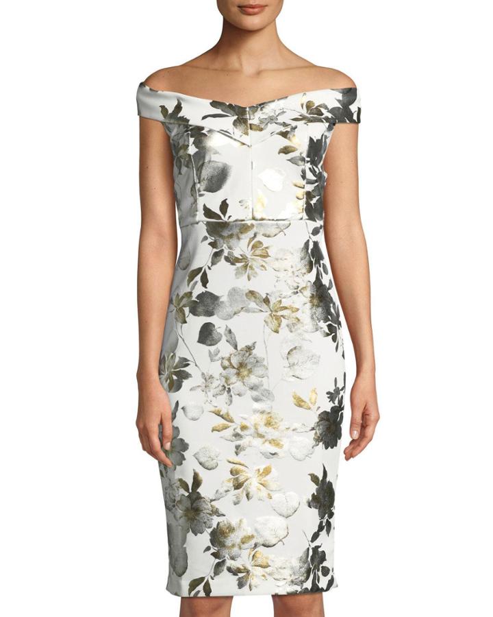 Off-the-shoulder Foiled Floral